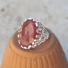 Grosse bague branches corail argent pierre Quartz strawberry T52