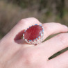 Grosse bague branches corail argent pierre Quartz strawberry T52