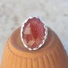 Grosse bague branches corail argent pierre Quartz strawberry T52