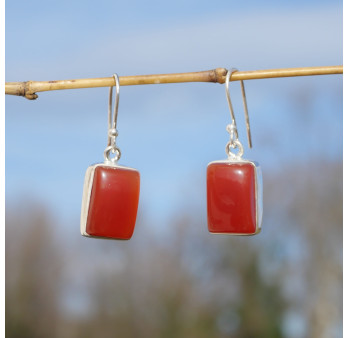 Boucles d'oreilles rectangulaires argent et pierre Cornaline