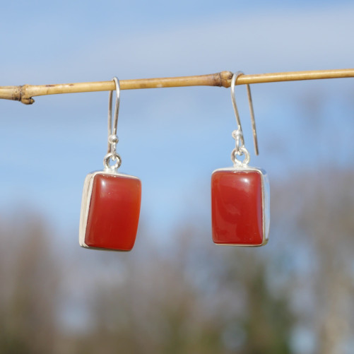 Boucles d'oreilles rectangulaires argent et pierre Cornaline
