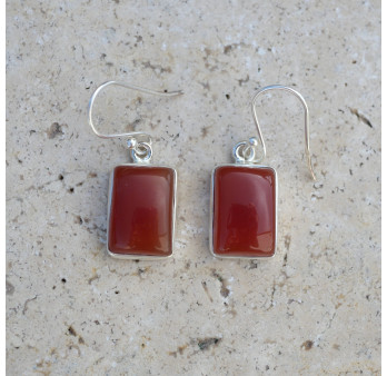 Boucles d'oreilles rectangulaires argent et pierre Cornaline