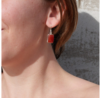 Boucles d'oreilles rectangulaires argent et pierre Cornaline