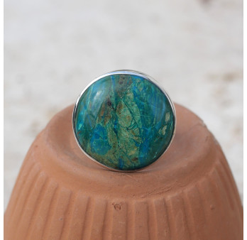Bague ronde argent et pierre Opaline du Pérou T55