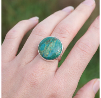 Bague ronde argent et pierre Opaline du Pérou T55