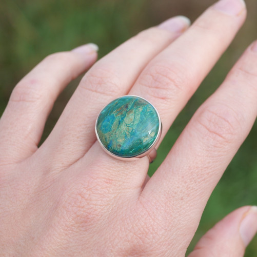Bague ronde argent et pierre Opaline du Pérou T55