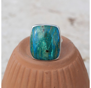 Bague rectangulaire en argent et pierre Opaline du Pérou T57