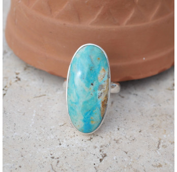 Bague oblongue argent et pierre Opaline du Pérou T55
