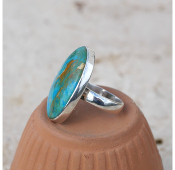 Grande bague ovale en argent et pierre Opaline du Pérou T57