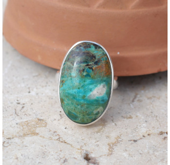 Bague ovale en argent et pierre Opaline du Pérou T53