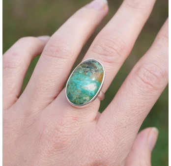 Bague ovale en argent et pierre Opaline du Pérou T53