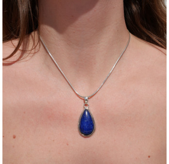 Pendentif goutte argent double et pierre Lapis lazuli