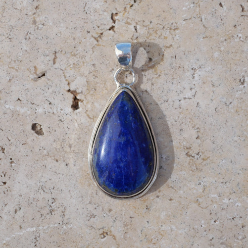 Pendentif goutte argent double et pierre Lapis lazuli