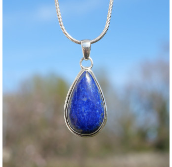 Pendentif goutte argent double et pierre Lapis lazuli