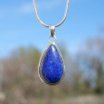 Pendentif goutte argent double et pierre Lapis lazuli