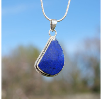 Pendentif en argent double et pierre Lapis lazuli asymétrique
