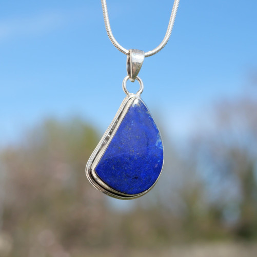 Pendentif en argent double et pierre Lapis lazuli asymétrique
