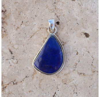 Pendentif en argent double et pierre Lapis lazuli asymétrique