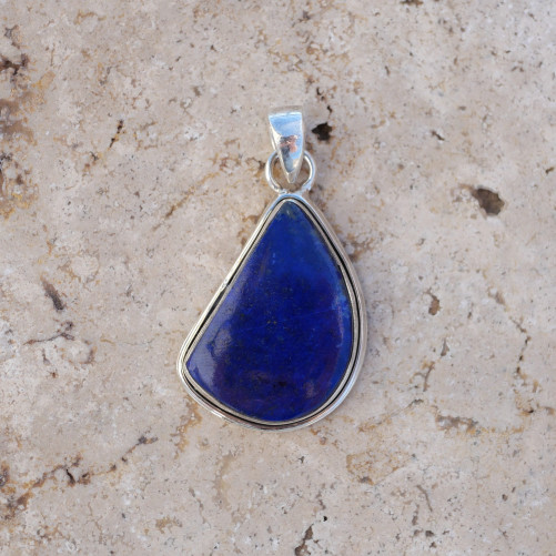 Pendentif en argent double et pierre Lapis lazuli asymétrique