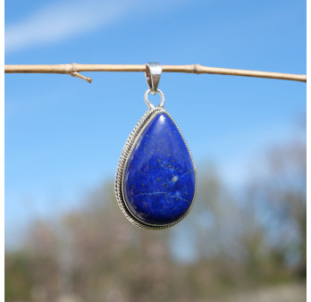 Pendentif goutte pierre Lapis lazuli et argent strié