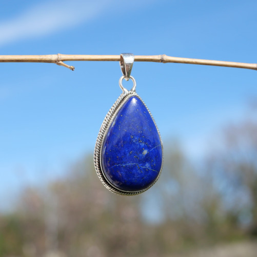 Pendentif goutte pierre Lapis lazuli et argent strié