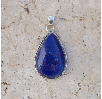 Pendentif goutte pierre Lapis lazuli et argent strié