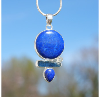 Pendentif en argent et 4 pierres Lapis lazuli Cyanite et Topaze