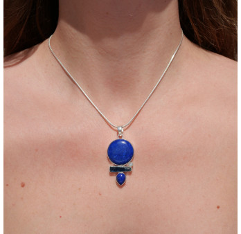 Pendentif en argent et 4 pierres Lapis lazuli Cyanite et Topaze