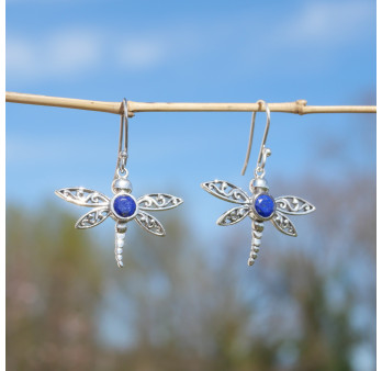 Boucles d'oreilles libellules en argent et Lapis lazuli