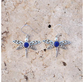 Boucles d'oreilles libellules en argent et Lapis lazuli