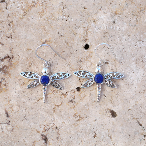 Boucles d'oreilles libellules en argent et Lapis lazuli