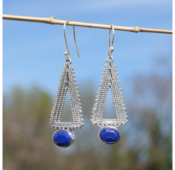 Boucles d'oreilles triangle en argent et pierre Lapis lazuli