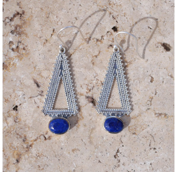 Boucles d'oreilles triangle en argent et pierre Lapis lazuli