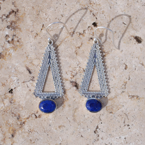 Boucles d'oreilles triangle en argent et pierre Lapis lazuli