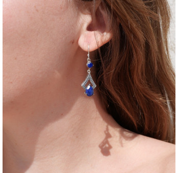 Boucles d'oreilles vintage argent et 2 pierres Lapis lazuli