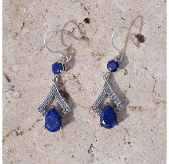 Boucles d'oreilles vintage argent et 2 pierres Lapis lazuli