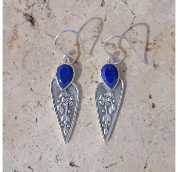 Boucles fleurs en argent et pierre Lapis lazuli