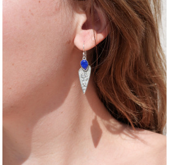 Boucles fleurs en argent et pierre Lapis lazuli