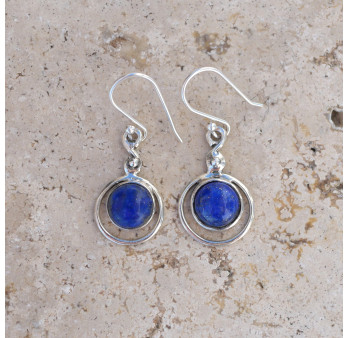 Boucles ouvertes en argent et pierre ronde Lapis lazuli