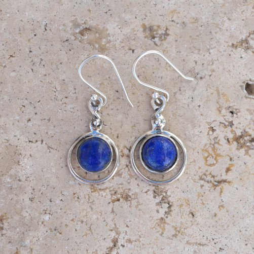 Boucles ouvertes en argent et pierre ronde Lapis lazuli