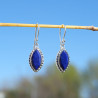Boucles d'oreilles navettes argent ciselé et Lapis lazuli facetté