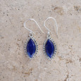 Boucles d'oreilles navettes argent ciselé et Lapis lazuli facetté