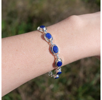 Bracelet argent 8 pierres ovales en Lapis lazuli