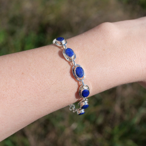 Bracelet argent 8 pierres ovales en Lapis lazuli