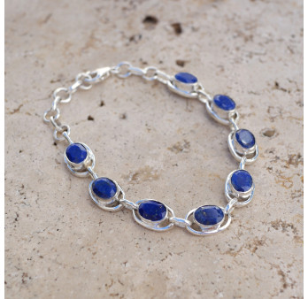 Bracelet argent 8 pierres ovales en Lapis lazuli
