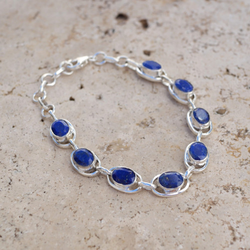 Bracelet argent 8 pierres ovales en Lapis lazuli