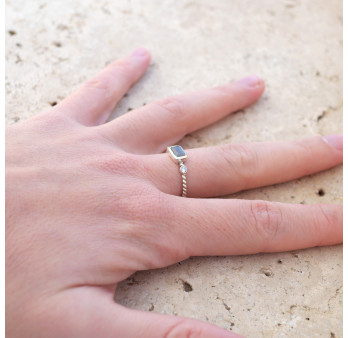 Bague fine argent torsadé pierre Labradorite T50/53/56/58/60
