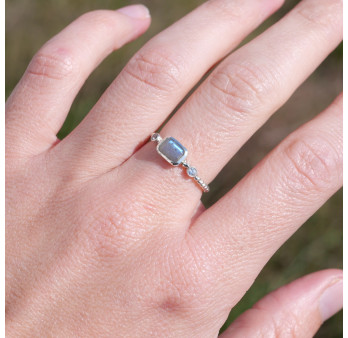 Bague fine argent torsadé pierre Labradorite T50/53/56/58/60