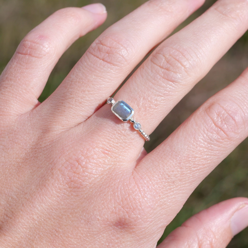Bague fine argent torsadé pierre Labradorite T50/53/56/58/60