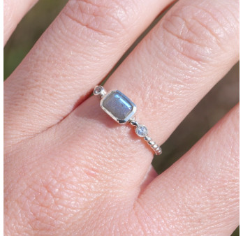 Bague fine argent torsadé pierre Labradorite T50/53/56/58/60